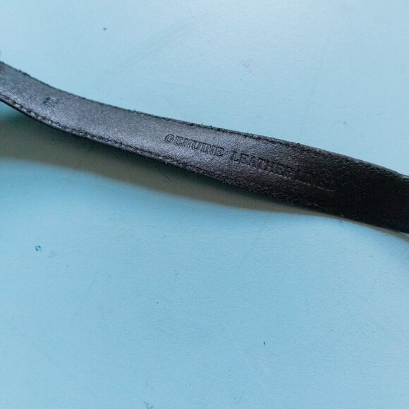 Silver Metal Hook Embossed Black Genuine Leather Decorative Belt - Picture 6 of 7